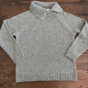 Karen Scott Women's Sweater Size M Green White Speckled Knit Stand-Up Collar